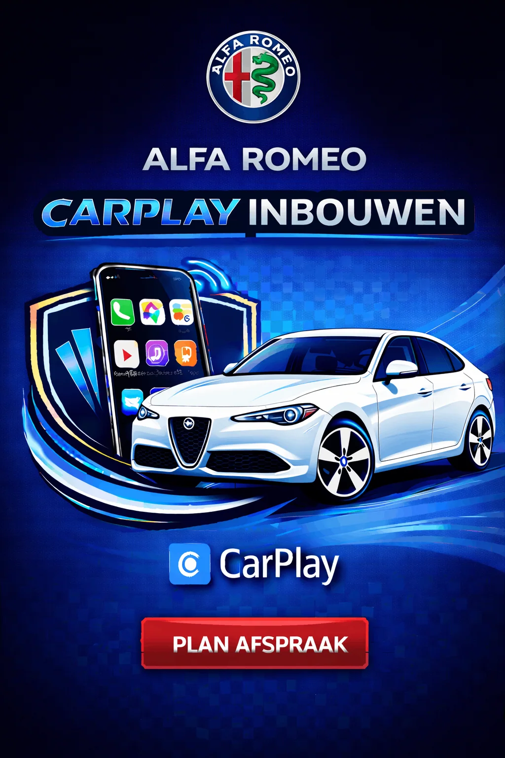 Sportief Alfa Romeo Giulia interieur met CarPlay op breedbeeldscherm