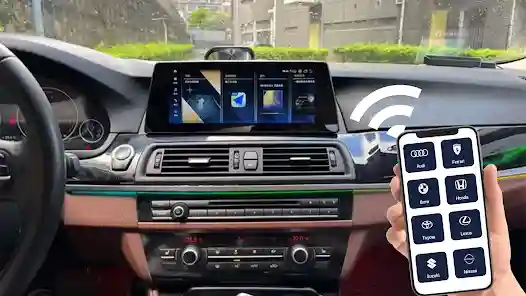 Close-up van een modern HD touchscreen in een auto dashboard
