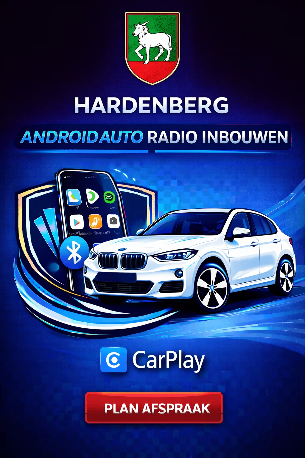 Moderne auto met navigatiesysteem rijdend door het Vechtdal nabij Hardenberg