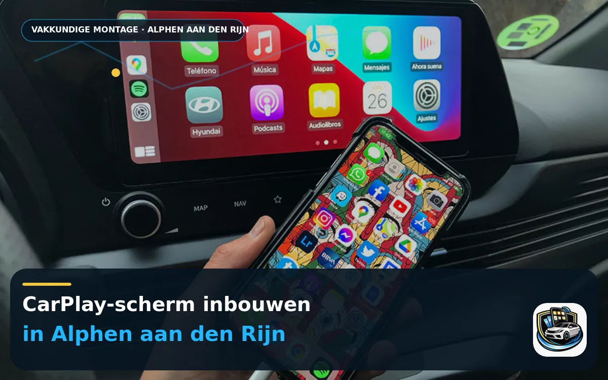 CarPlay inbouwen in Alphen aan den Rijn voor de dagelijkse rit — CarPlay-scherm en smartphone tijdens gebruik