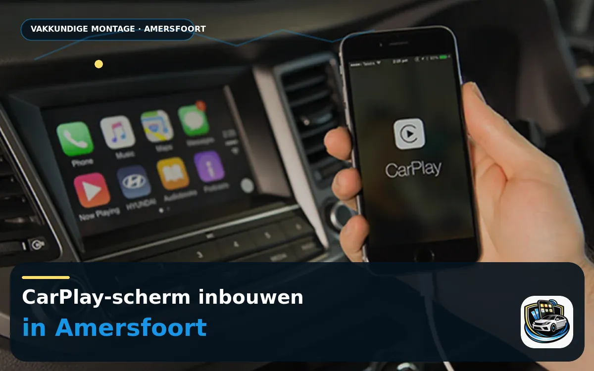 Parkeren en navigeren in de stad: CarPlay inbouwen Amersfoort — CarPlay-scherm en smartphone tijdens gebruik