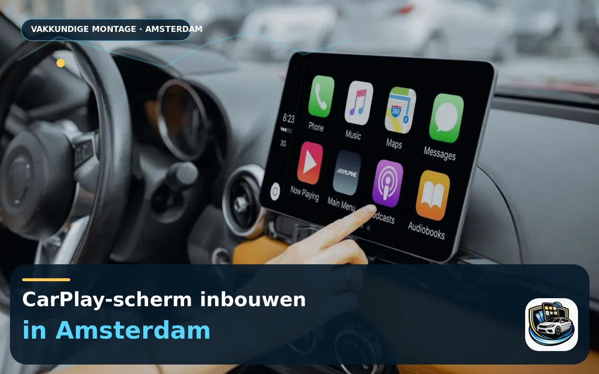 Stadsauto bijwerken met CarPlay inbouwen in Amsterdam — CarPlay-scherm en smartphone tijdens gebruik