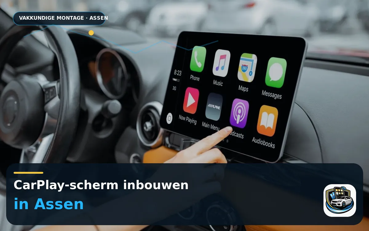 CarPlay inbouwen Assen — CarPlay-scherm en smartphone tijdens gebruik