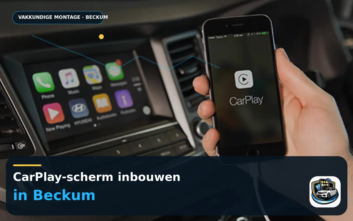 CarPlay inbouwen Beckum — CarPlay-scherm en smartphone tijdens gebruik