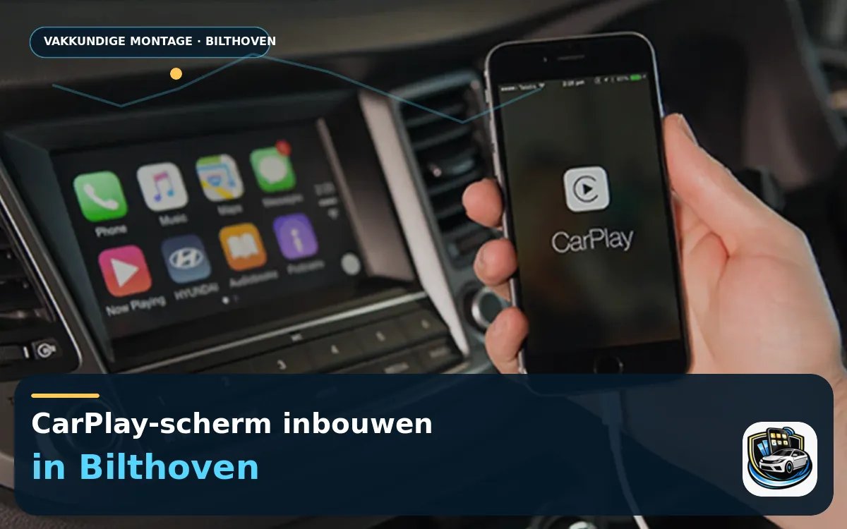 Gezinsauto bij de tijd met CarPlay inbouwen in Bilthoven — CarPlay-scherm en smartphone tijdens gebruik