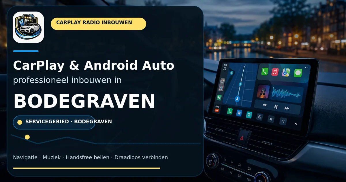 Rustiger forenzen met CarPlay inbouwen in Bodegraven — CarPlay- en Android Auto-radio in een auto-interieur