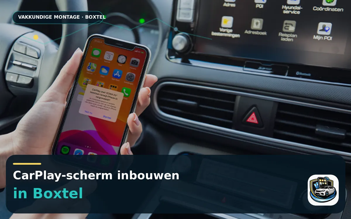 Apple CarPlay en Android Auto inbouwen Boxtel — CarPlay-scherm en smartphone tijdens gebruik