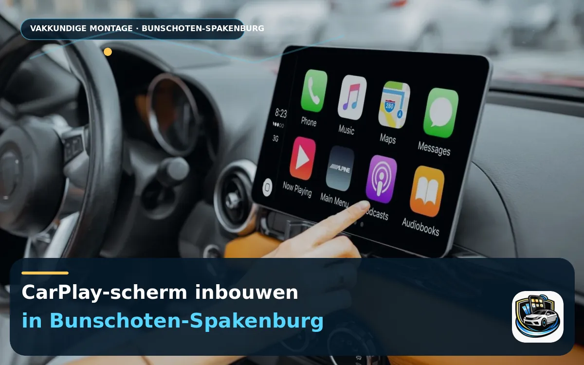 Een groter HD-scherm na CarPlay inbouwen Bunschoten-Spakenburg — CarPlay-scherm en smartphone tijdens gebruik