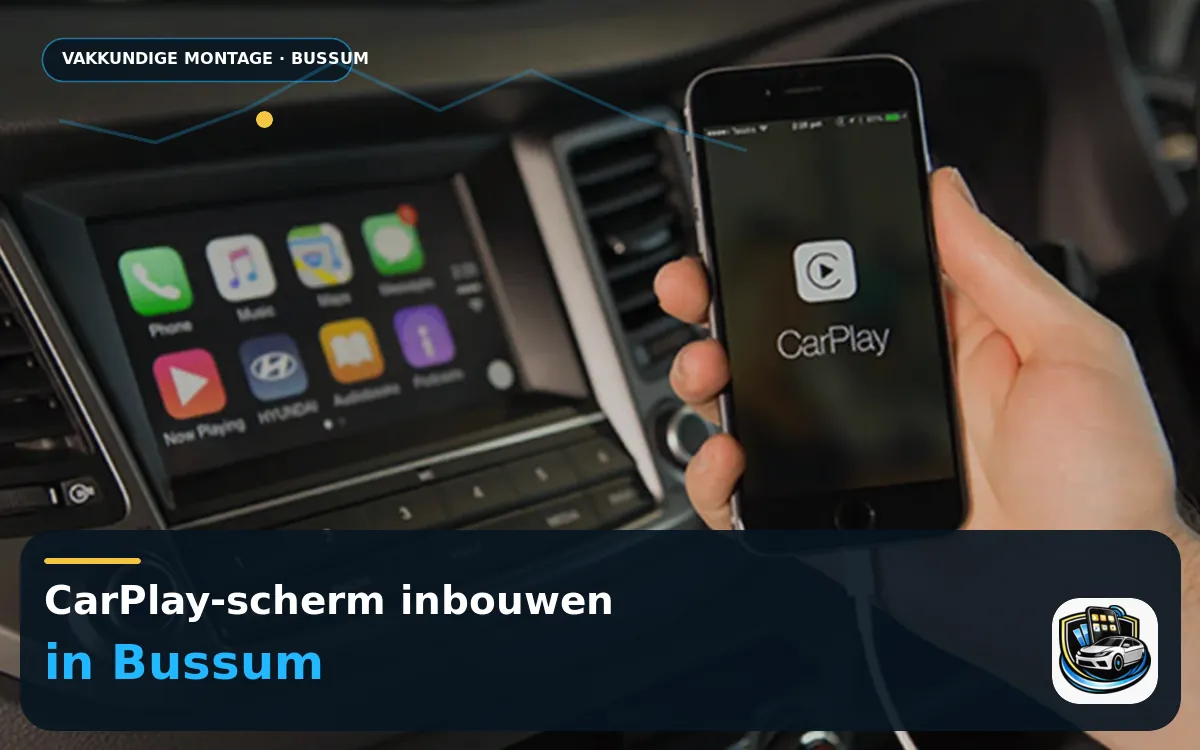 Forenzen vanuit het Gooi: CarPlay inbouwen in Bussum — CarPlay-scherm en smartphone tijdens gebruik