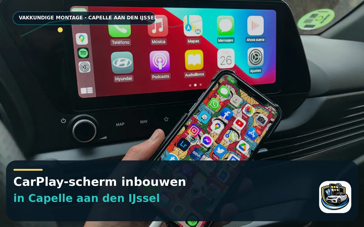 Stadsverkeer zonder gedoe: CarPlay inbouwen Capelle aan den IJssel — CarPlay-scherm en smartphone tijdens gebruik