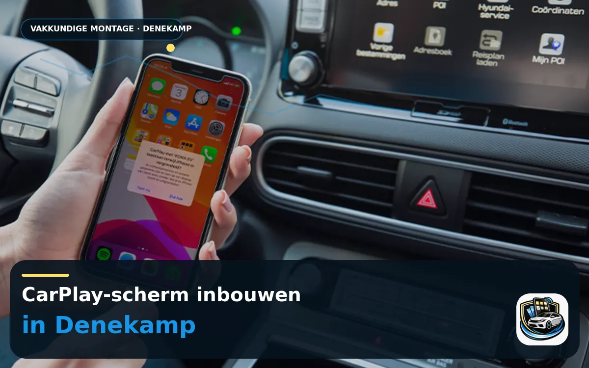 CarPlay inbouwen Denekamp — CarPlay-scherm en smartphone tijdens gebruik
