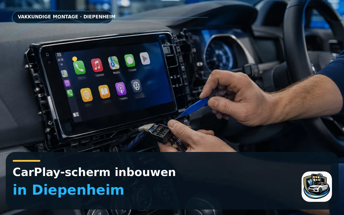 CarPlay inbouwen Diepenheim — CarPlay-scherm en smartphone tijdens gebruik