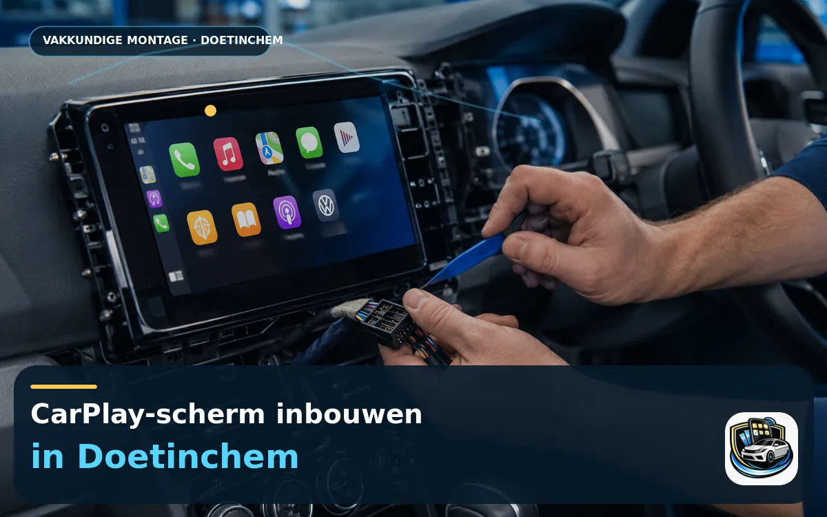 CarPlay inbouwen Doetinchem — CarPlay-scherm en smartphone tijdens gebruik