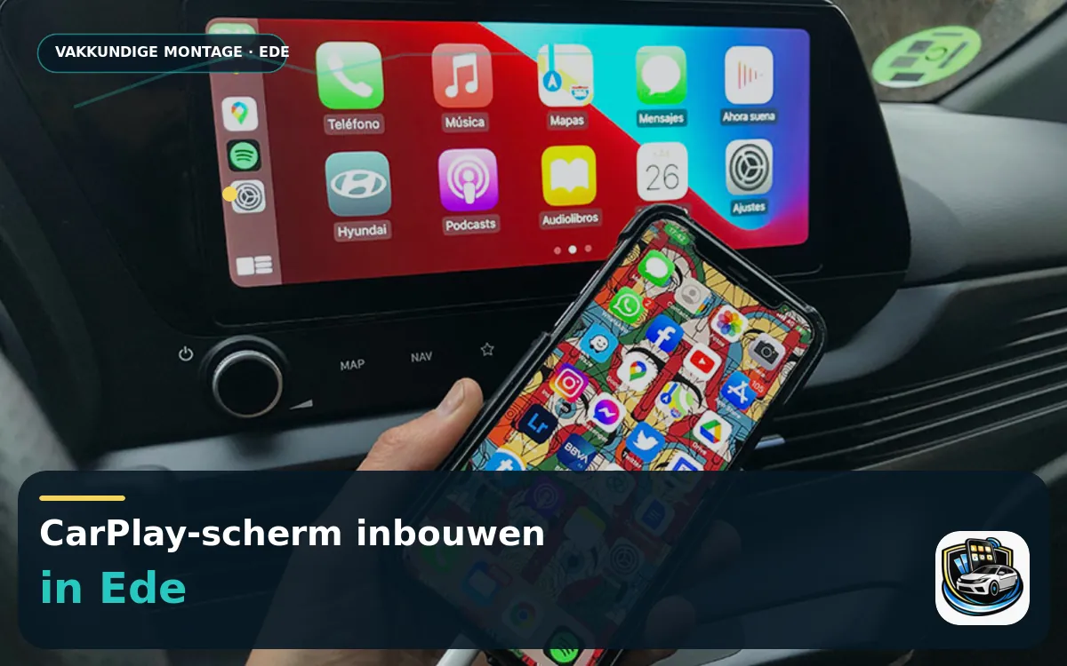 Makkelijker parkeren in de stad: CarPlay inbouwen in Ede — CarPlay-scherm en smartphone tijdens gebruik