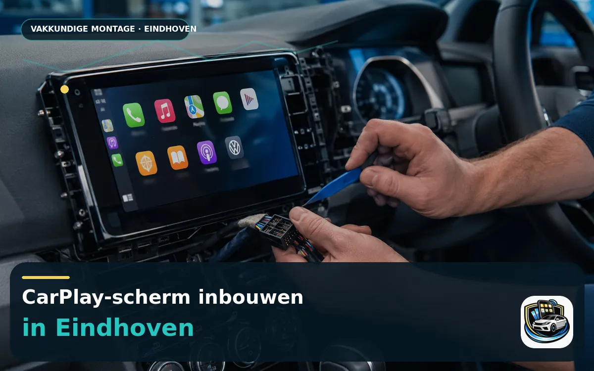 CarPlay en Android Auto inbouwen Eindhoven — CarPlay-scherm en smartphone tijdens gebruik