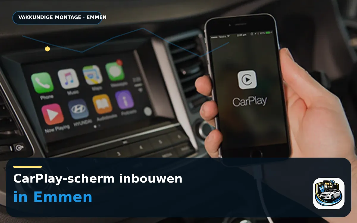 CarPlay inbouwen Emmen — CarPlay-scherm en smartphone tijdens gebruik