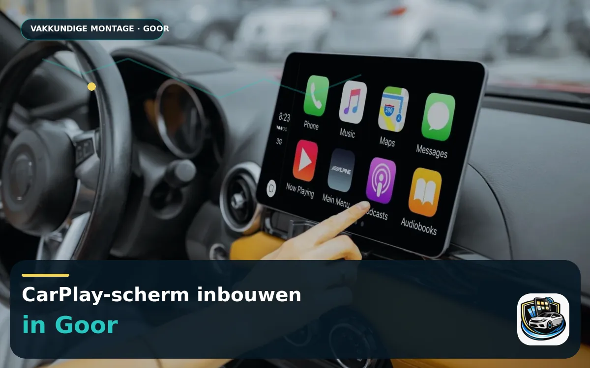 CarPlay inbouwen Goor — CarPlay-scherm en smartphone tijdens gebruik