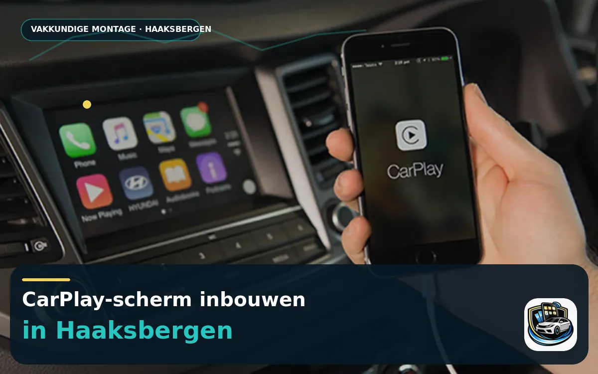 CarPlay inbouwen Haaksbergen — CarPlay-scherm en smartphone tijdens gebruik