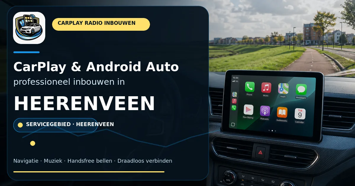 CarPlay scherm laten inbouwen Heerenveen — CarPlay- en Android Auto-radio in een auto-interieur