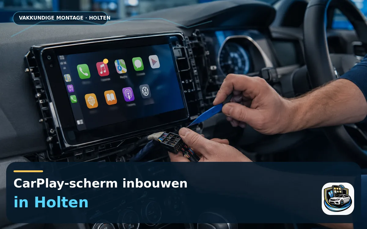 CarPlay inbouwen Holten — CarPlay-scherm en smartphone tijdens gebruik