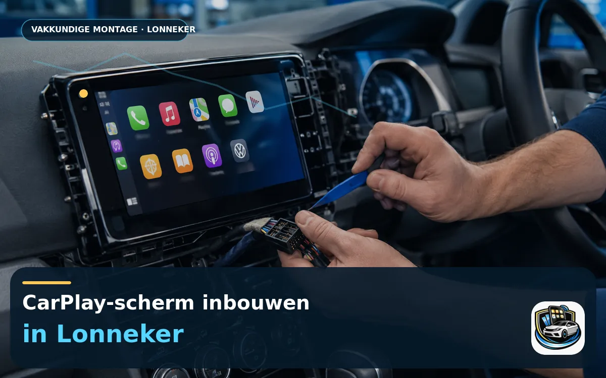 CarPlay inbouwen Lonneker — CarPlay-scherm en smartphone tijdens gebruik
