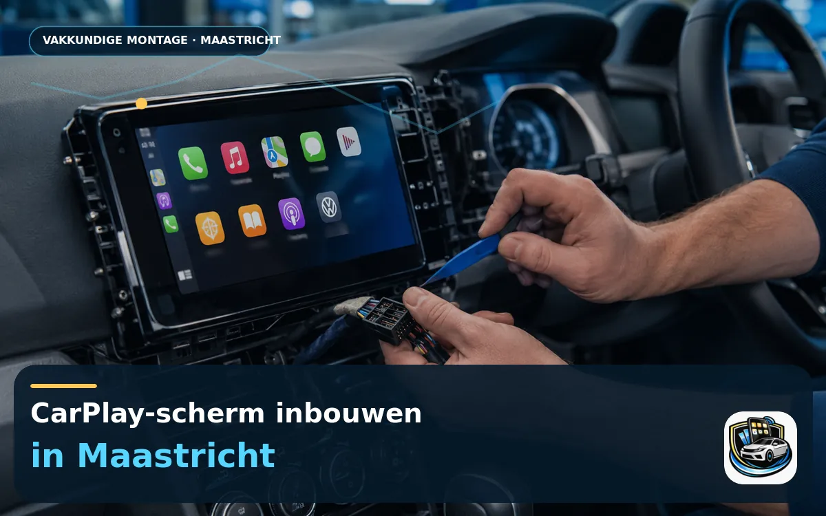 CarPlay en Android Auto inbouwen Maastricht — CarPlay-scherm en smartphone tijdens gebruik