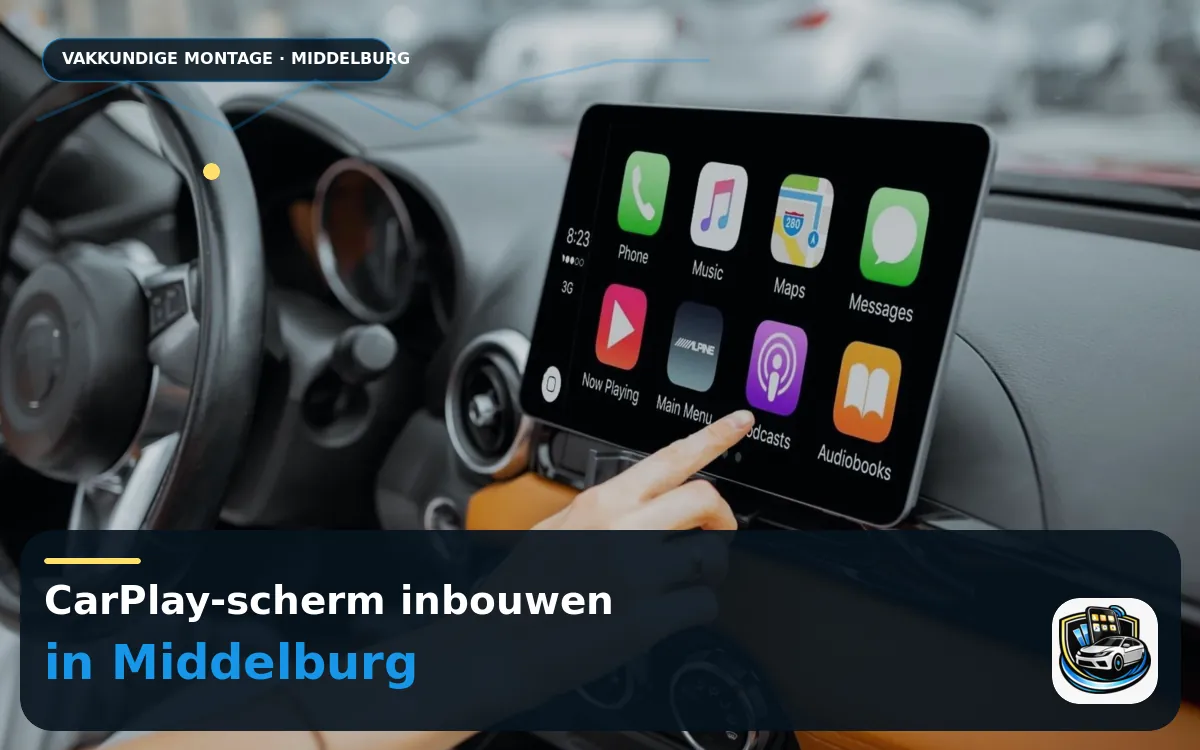 CarPlay en Android Auto inbouwen Middelburg — CarPlay-scherm en smartphone tijdens gebruik