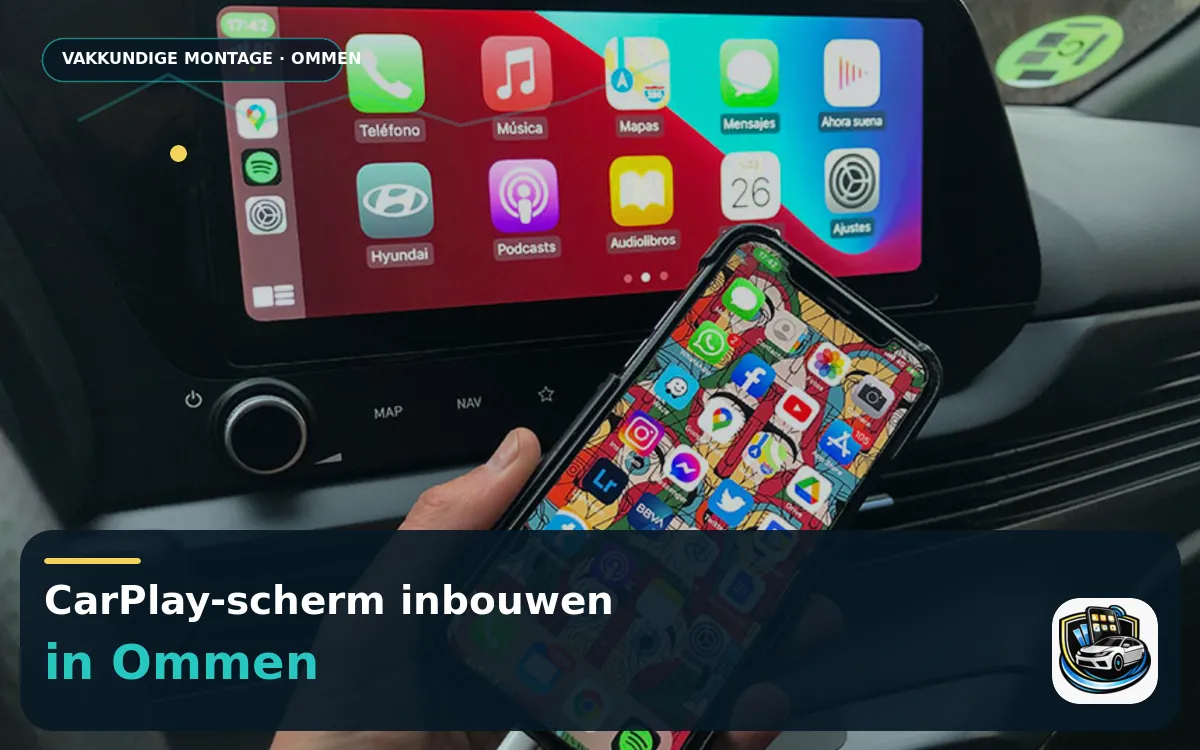 CarPlay inbouwen Ommen — CarPlay-scherm en smartphone tijdens gebruik