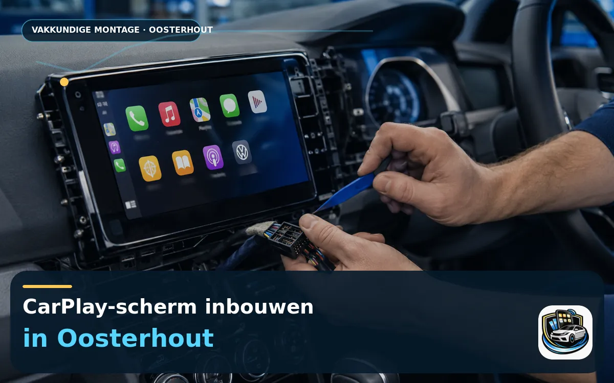 CarPlay scherm laten inbouwen Oosterhout — CarPlay-scherm en smartphone tijdens gebruik