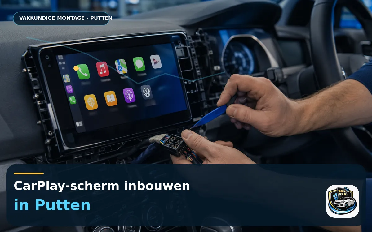 Met de caravan op pad? CarPlay inbouwen in Putten — CarPlay-scherm en smartphone tijdens gebruik