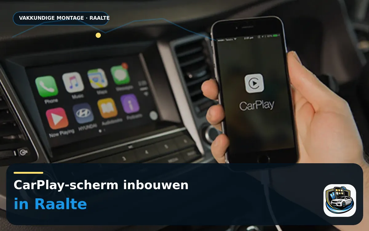 CarPlay inbouwen Raalte — CarPlay-scherm en smartphone tijdens gebruik