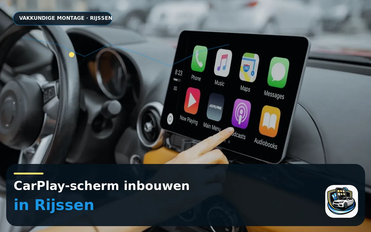 CarPlay inbouwen Rijssen — CarPlay-scherm en smartphone tijdens gebruik