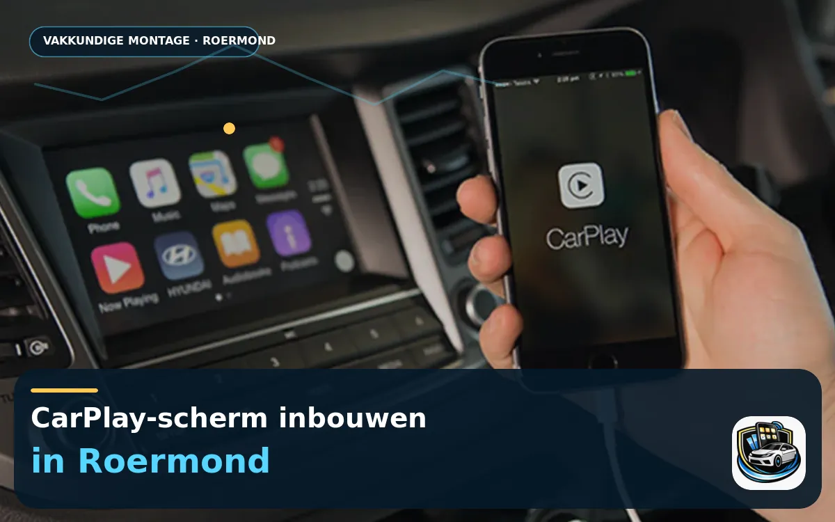 Touchscreen met CarPlay inbouwen Roermond — CarPlay-scherm en smartphone tijdens gebruik