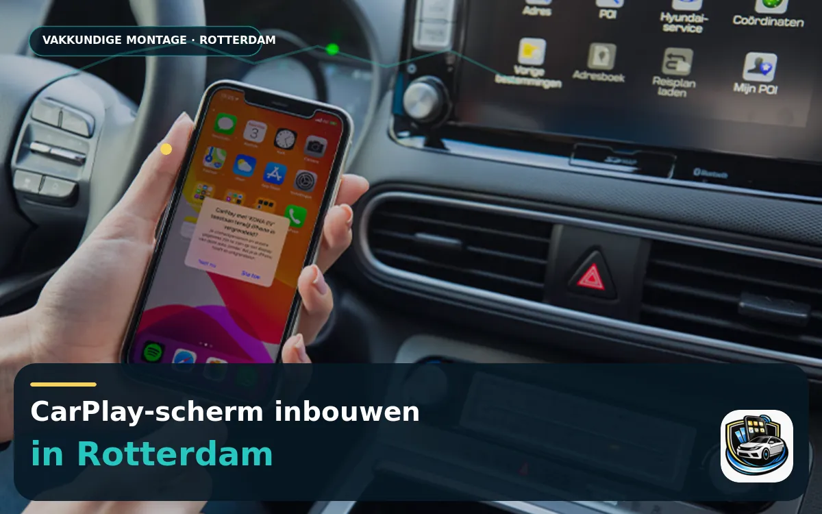 Stilstaan op de ring? CarPlay inbouwen in Rotterdam — CarPlay-scherm en smartphone tijdens gebruik