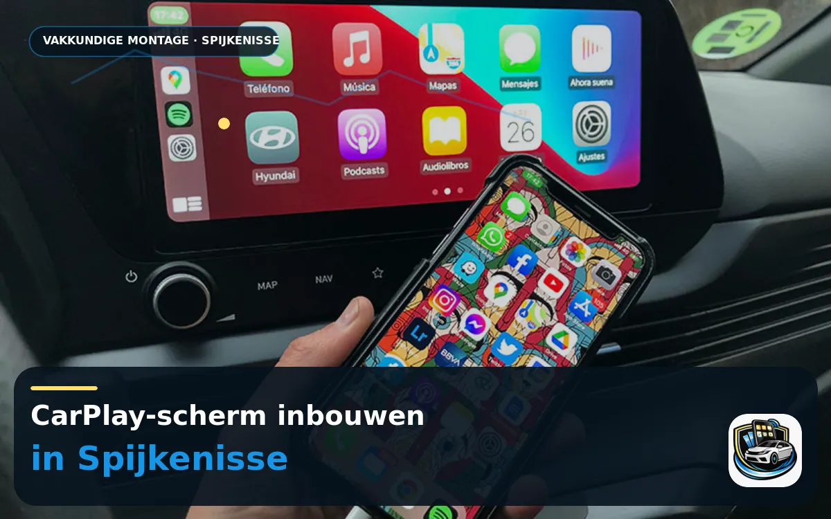 CarPlay en Android Auto inbouwen Spijkenisse — CarPlay-scherm en smartphone tijdens gebruik
