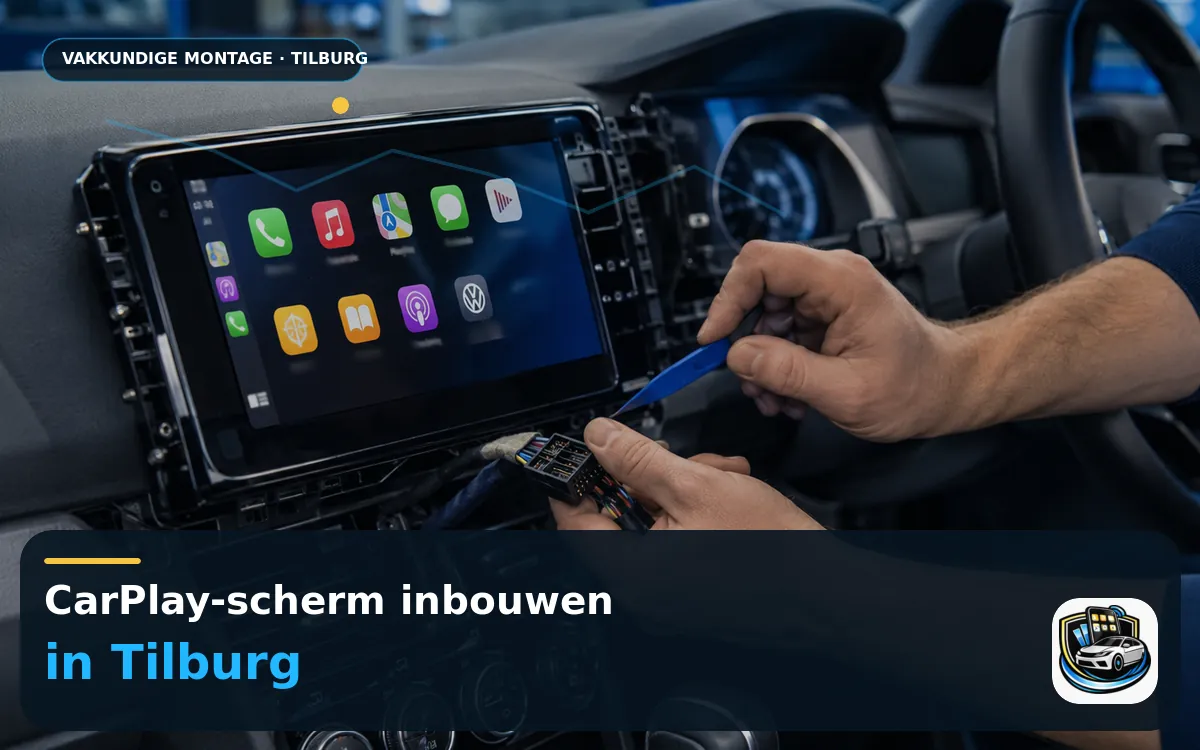 CarPlay en Android Auto inbouwen Tilburg — CarPlay-scherm en smartphone tijdens gebruik