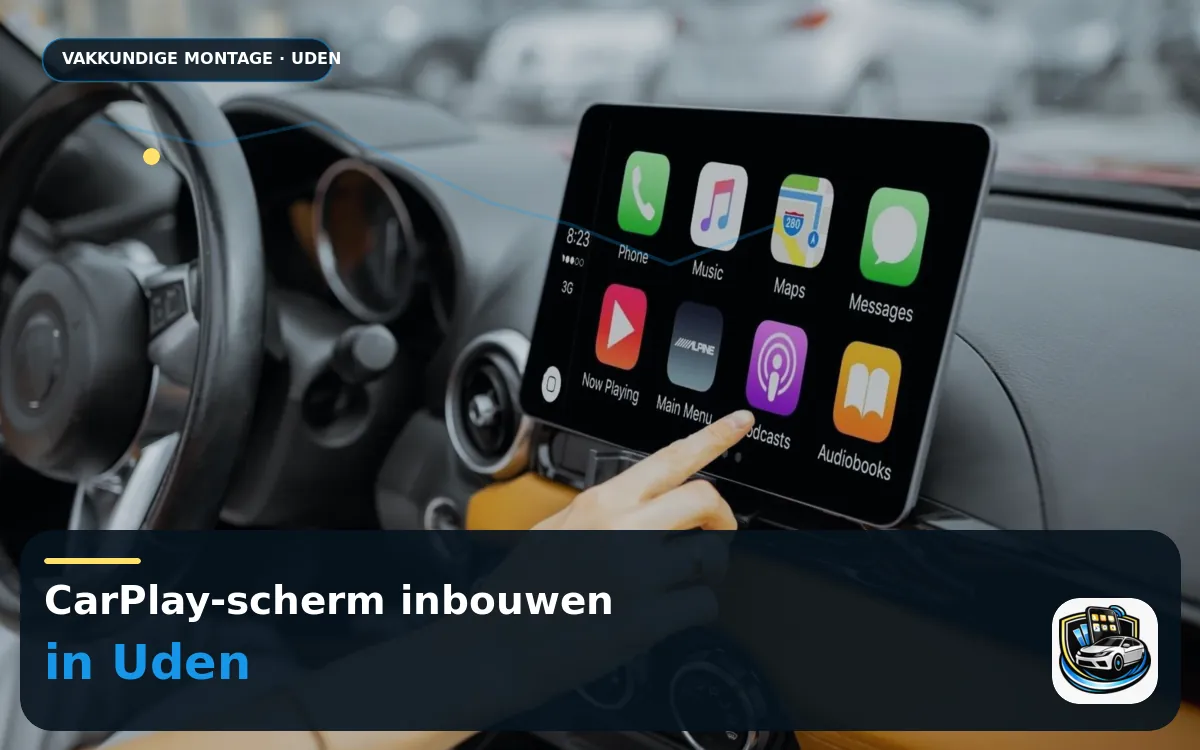 Touchscreen met CarPlay inbouwen Uden — CarPlay-scherm en smartphone tijdens gebruik
