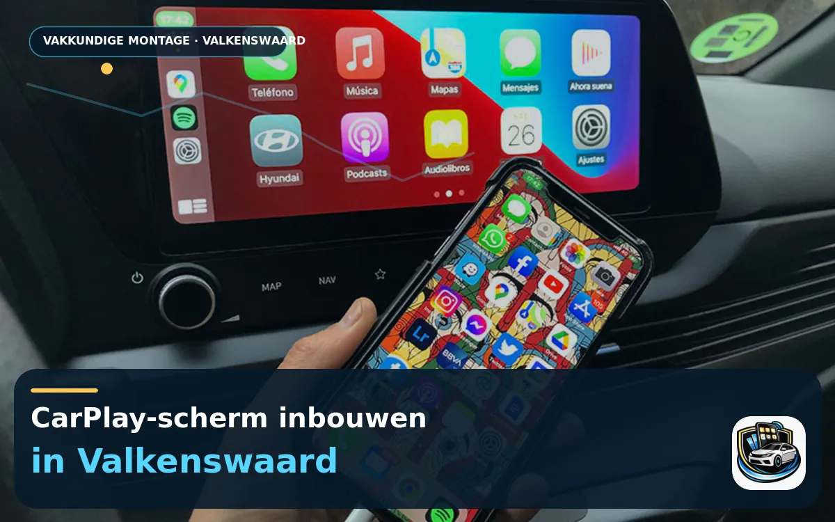 Touchscreen met CarPlay inbouwen Valkenswaard — CarPlay-scherm en smartphone tijdens gebruik