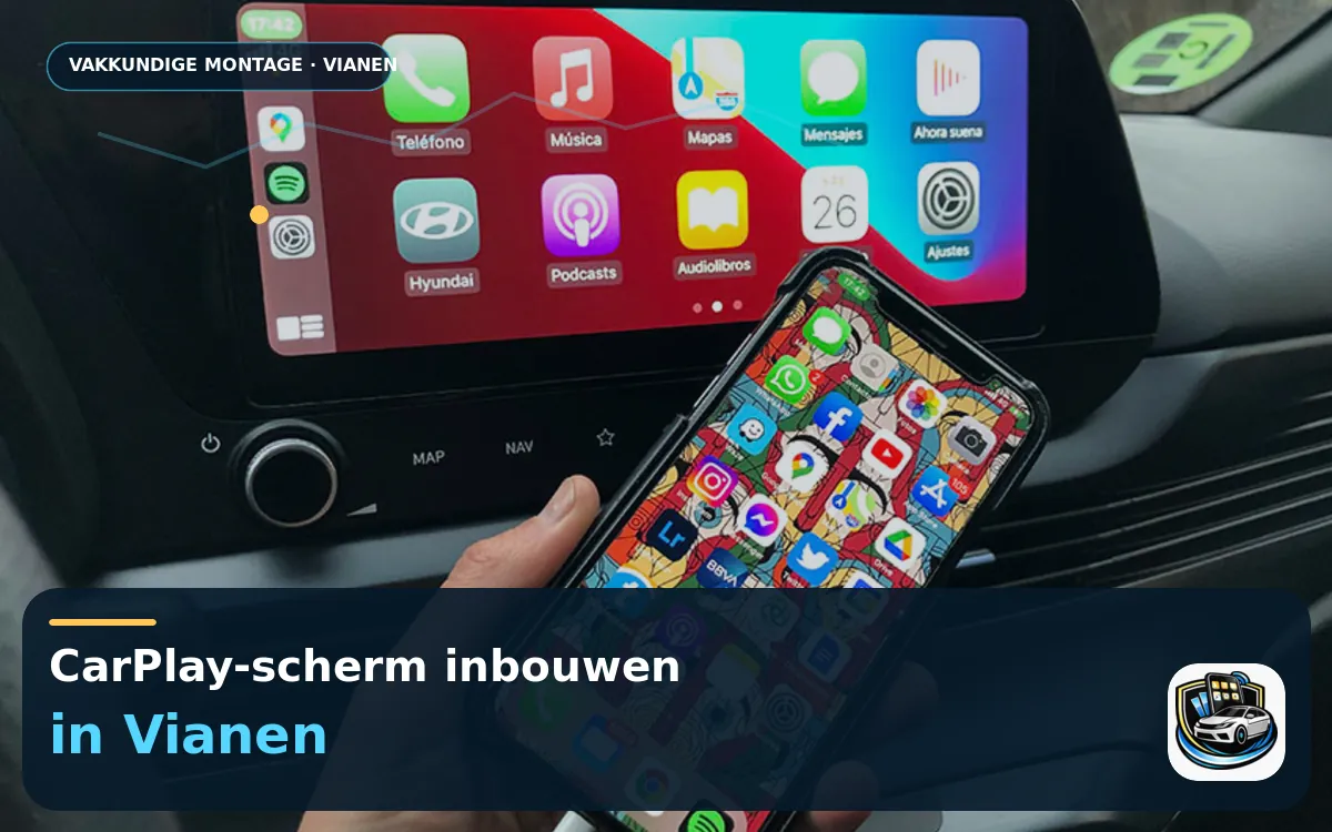CarPlay inbouwen in Vianen met een zelf gekocht scherm — CarPlay-scherm en smartphone tijdens gebruik