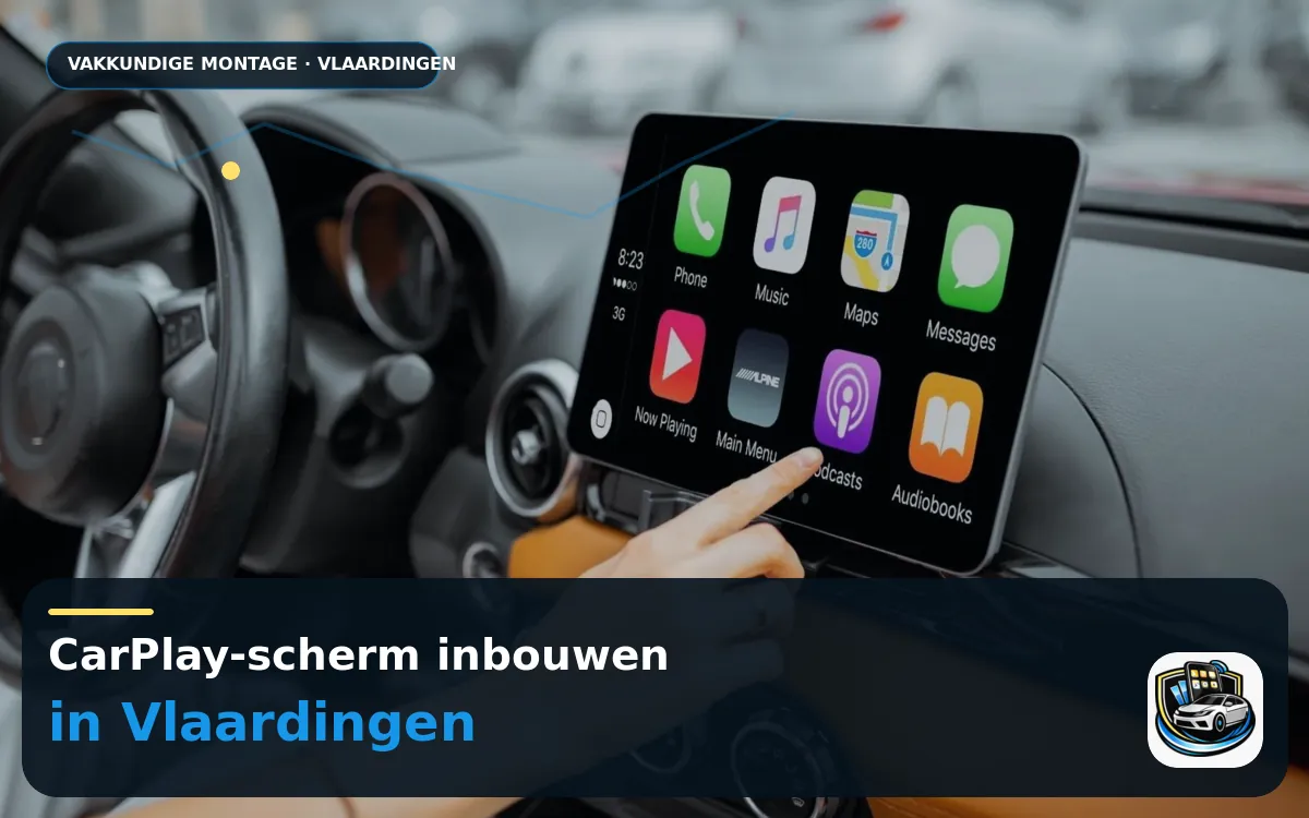 CarPlay scherm laten inbouwen Vlaardingen — CarPlay-scherm en smartphone tijdens gebruik