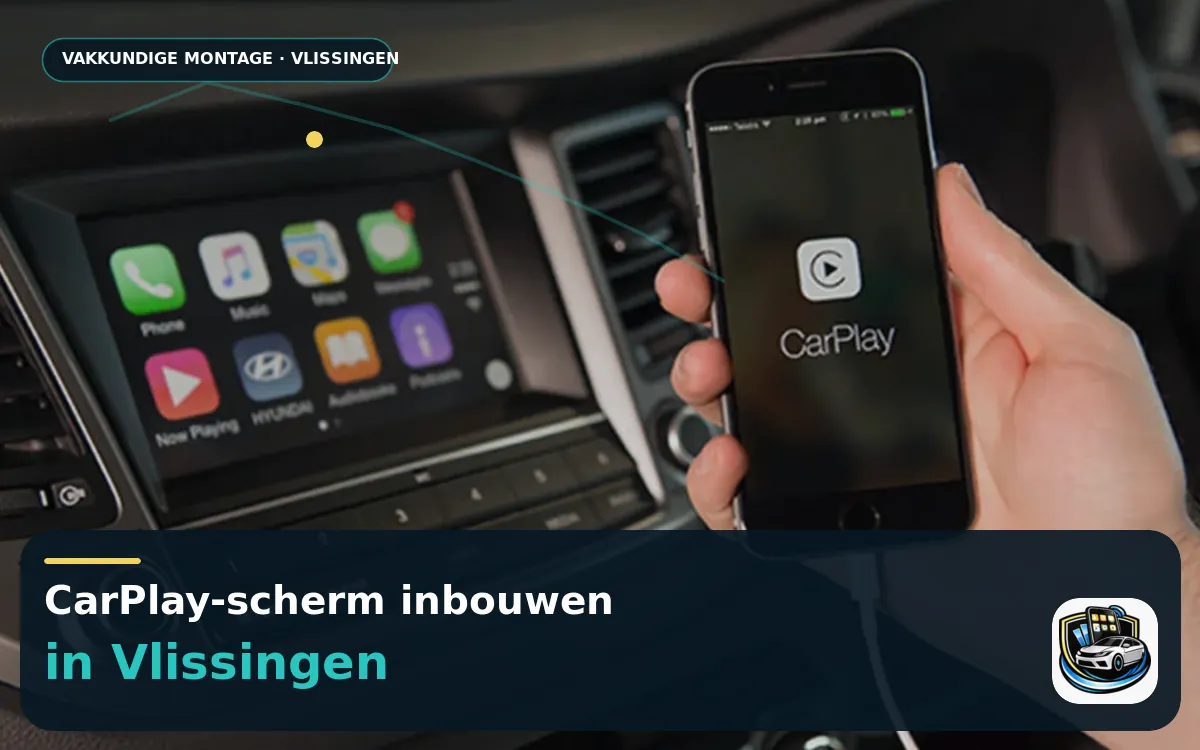 Touchscreen met CarPlay inbouwen Vlissingen — CarPlay-scherm en smartphone tijdens gebruik