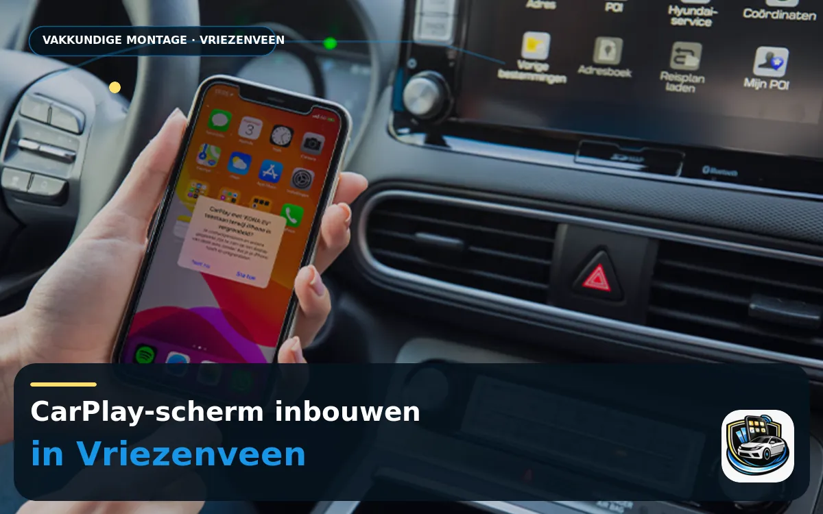 CarPlay inbouwen Vriezenveen — CarPlay-scherm en smartphone tijdens gebruik