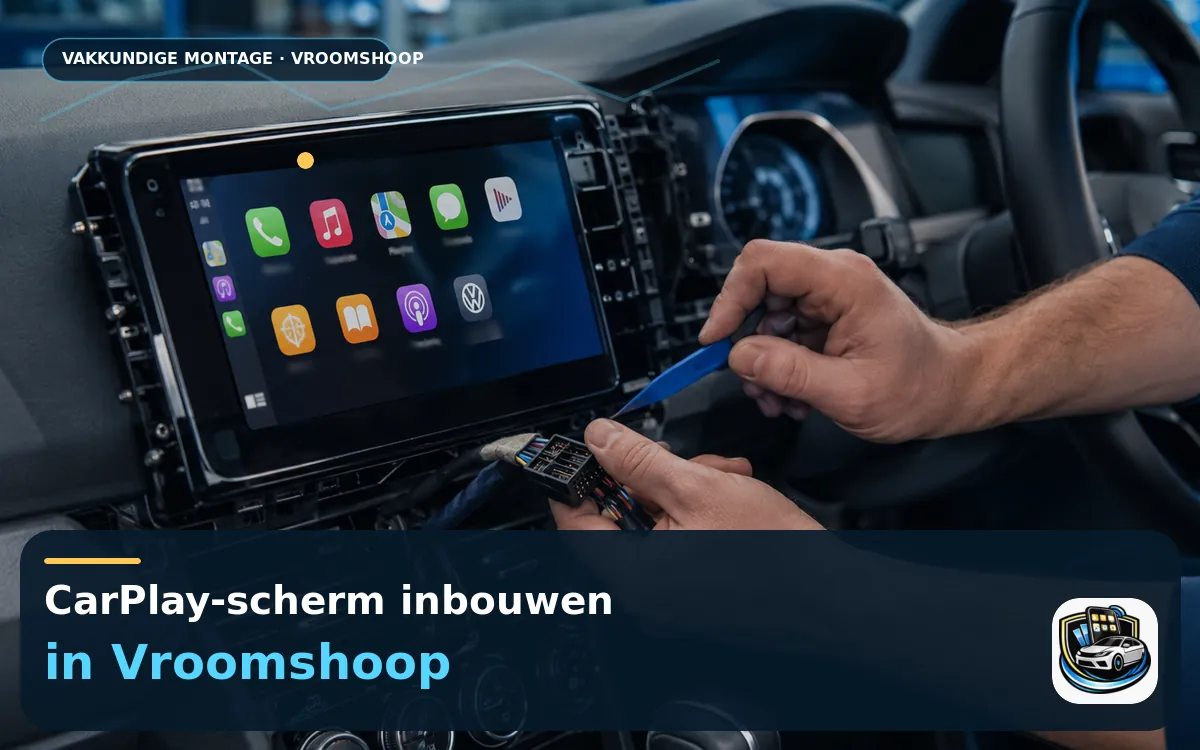CarPlay inbouwen Vroomshoop — CarPlay-scherm en smartphone tijdens gebruik