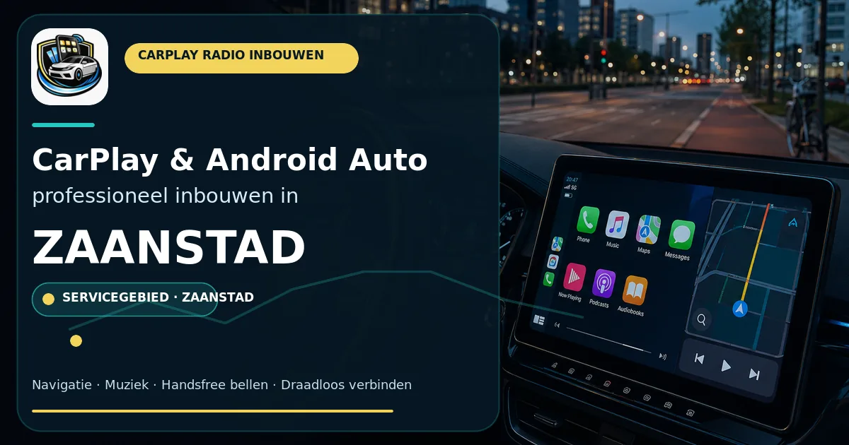 CarPlay inbouwen Zaandam: wegwijs en inparkeren in de stad — CarPlay- en Android Auto-radio in een auto-interieur