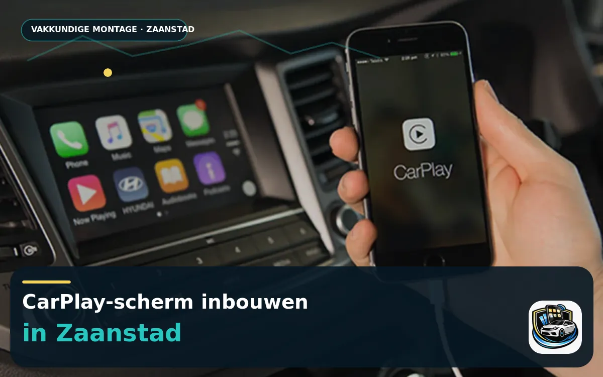 CarPlay inbouwen Zaandam: wegwijs en inparkeren in de stad — CarPlay-scherm en smartphone tijdens gebruik