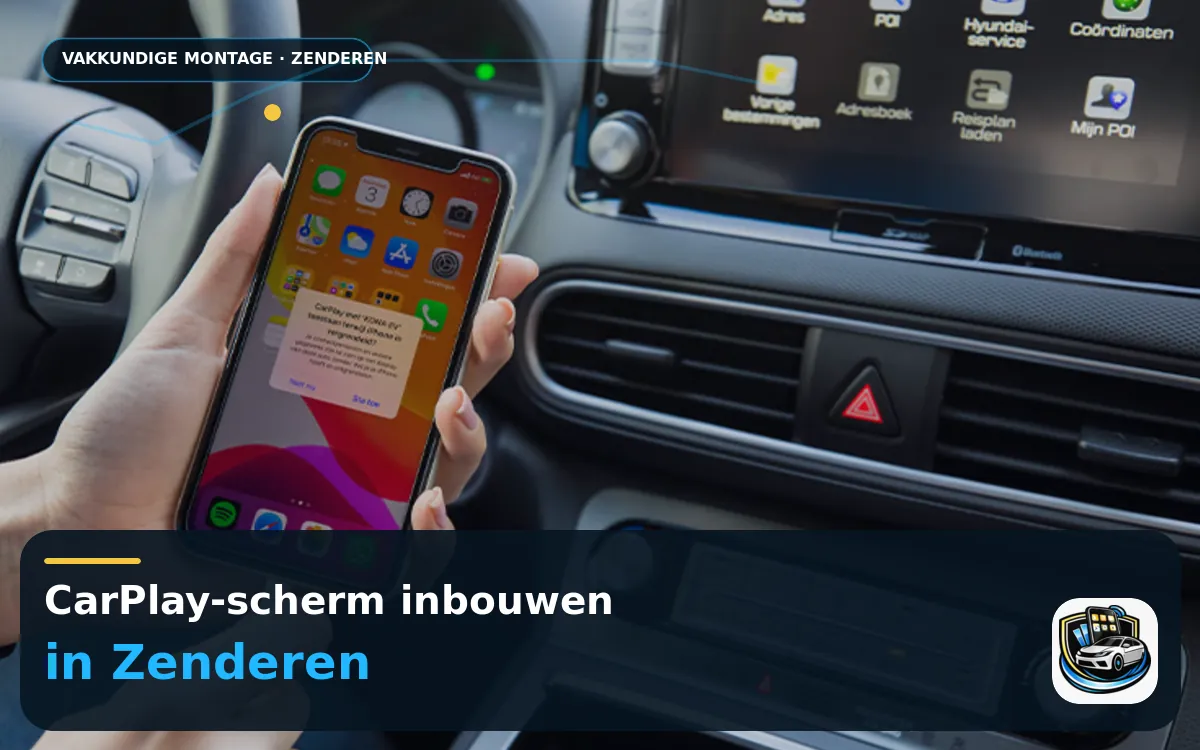 CarPlay inbouwen Zenderen — CarPlay-scherm en smartphone tijdens gebruik