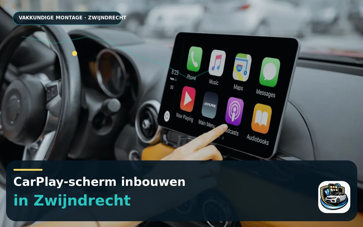 Door de spits met Waze: CarPlay inbouwen in Zwijndrecht — CarPlay-scherm en smartphone tijdens gebruik