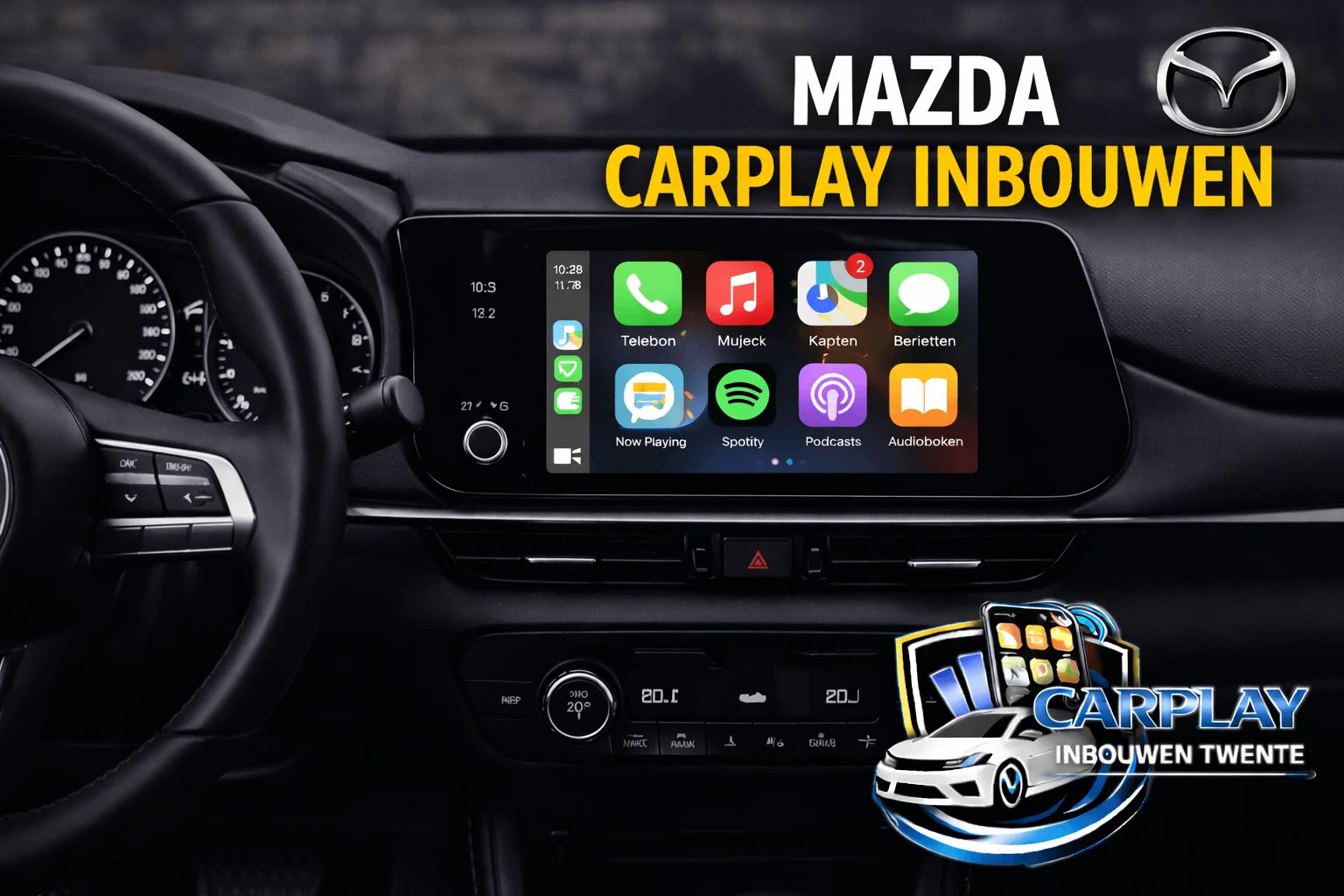 Mazda commander knob bediening met CarPlay op het scherm