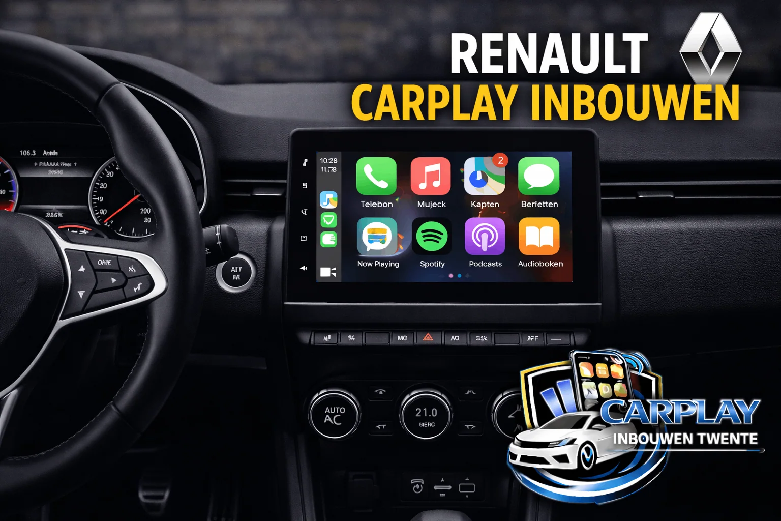 Renault Clio interieur met geüpgraded navigatiesysteem en CarPlay