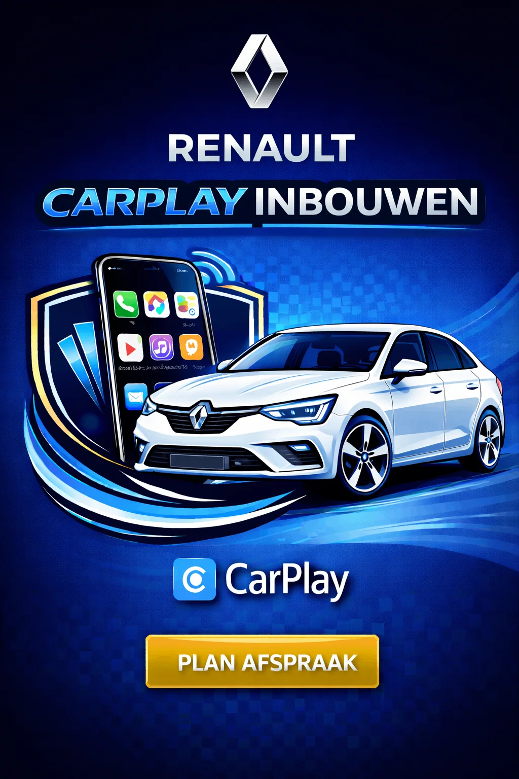 Modern Renault Megane E-Tech interieur met groot touchscreen en CarPlay